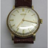 9ct Gold Roamer Premier Gents Wristwatch with silvered dial, sweep seconds hand, gold baton markers,
