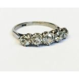 Platinum 5 Stone Diamond Ring size M, stones approx. 2x .25 carat, 2x .33 carat & centre stone