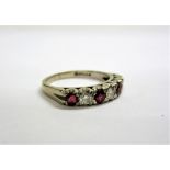 Ladies 18ct Gold 7 Stone Ruby & Diamond Half Hoop Ring, 3 diamonds each approx. .10 carat & 4 rubies