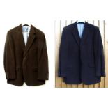 2 Mens Racing Green Jackets: Navy Blue 100% Cotton Fine Corduroy & Dark Brown Cotton Moleskin,
