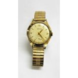Mappin 9ct Gold Wristwatch with cream dial, quadrant Arab numerals & bar markers, secondary