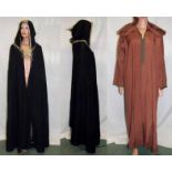 Middle Eastern/Asian Black Wool? Hooded Cloak & Brown Cotton Kaftan with detachable hood (2)