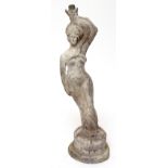 Lead garden water feature, the front with raised title La Pecheuse , 53cms high