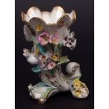 English Porcelain cornucopia vase, circa 1840, floral encrusted with floral sprays, 10cms high