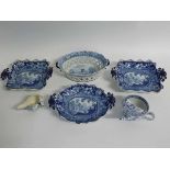 Early 19th century, possibly Spode, blue and white part dessert set with two square formed two-