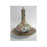19th century famille rose bulbous vase with decorative figural painted scenes, with an associated