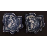 Pair of Caughley pickle dishes printed in blue with the fisherman pattern circa 1785, small crack to