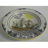 Poole Pottery charger for the year 1969, the ship drawn by Arthur Bradbury and painted by Gwen