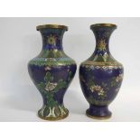 Two 20th century large cloisonne vases with a blue ground and floral decoration, each approx 40cms