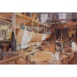 AR Stanley Andrews, R.S.M.A (CONTEMPORARY, BRITISH) The New Boat (Mavagissy Workshop) watercolour,