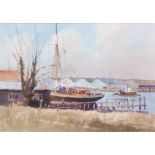 AR Alan Runagall, R.S.M.A (born 1941, BRITISH) Boatyard, River Blackwater watercolour, signed