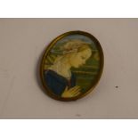 After Filippo Lippi, portrait miniature, Virgin in Adoration, (indistinctly signed verso), 2 3/4 ins