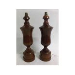 Pair of turned formed electric table lamps (lacking shades), each 50cms tall