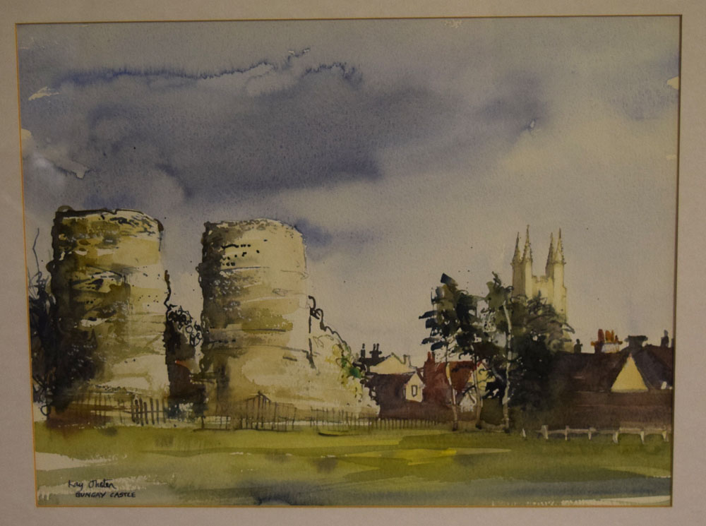K Ohsten, signed watercolour, inscribed "Bungay Castle", 12 x 15ins