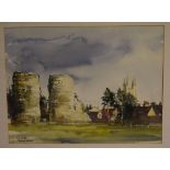 K Ohsten, signed watercolour, inscribed "Bungay Castle", 12 x 15ins