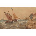 Robert Thornton Wilding, signed and dated 1914, watercolour, Fishing boats off a harbour, 6 1/2 x