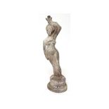 Lead garden water feature, the front with raised title "La Pecheuse", 53cms high