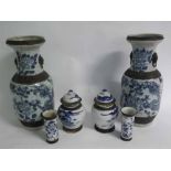 Pair of large Chinese blue and white crackle glazed vases with dragon detail, impressed mark to