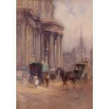 William Edward Riley (1852-1937, British) Street scene with figures and horse and carriage