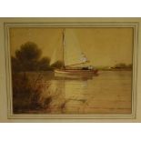 Charles A Hannaford, signed watercolour, Sailing boat on the Broads, 8 x 11ins