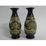 Pair of Royal Doulton Coronation vases of King Edward VII and Queen Alexandra with impressed mark to