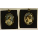 Leon, signed pair of portrait miniatures, Female portraits, 3 x 2 1/2 ins (2)