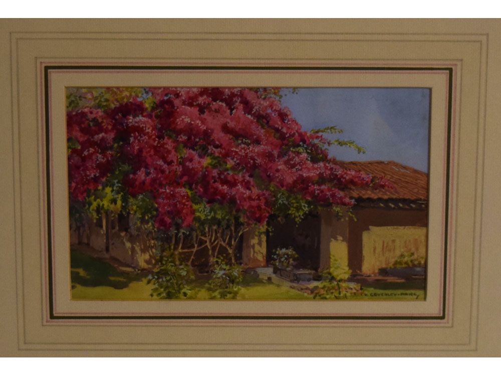Victor Coverley-Price, signed watercolour, "Bougainvillea at Cuernavaca", 5 x 8 1/2 ins