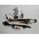 Two Bavarian tourist pipes, further pipe bowl, German or French small figure (4), various sizes