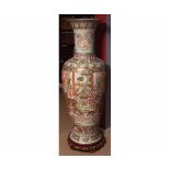 Large pair of Chinese Canton style porcelain floor vases, decorated in famille rose colours with