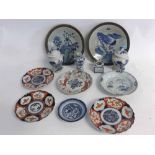 Group of mixed Oriental wares comprising two Chinese blue and white crackle glazed chargers with