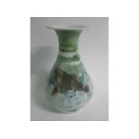 20th century green and white decorated vase with carp detailing, four printed character mark to base