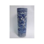 Oriental blue and white stick stand of cylindrical form with figure decoration (a/f), 61cms tall