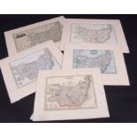 Packet: five Suffolk hand coloured engraved maps comprising PIGOT, [1840], approx size 220 x