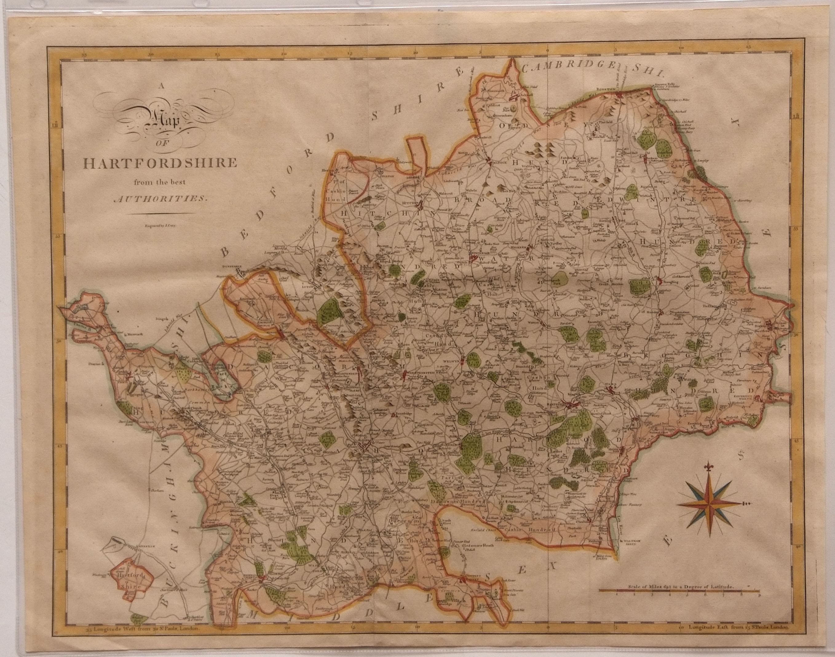 JOHN CARY: A MAP OF HARTFORDSHIRE [HERTFORDSHIRE] FROM THE BEST AUTHORITIES, engraved hand