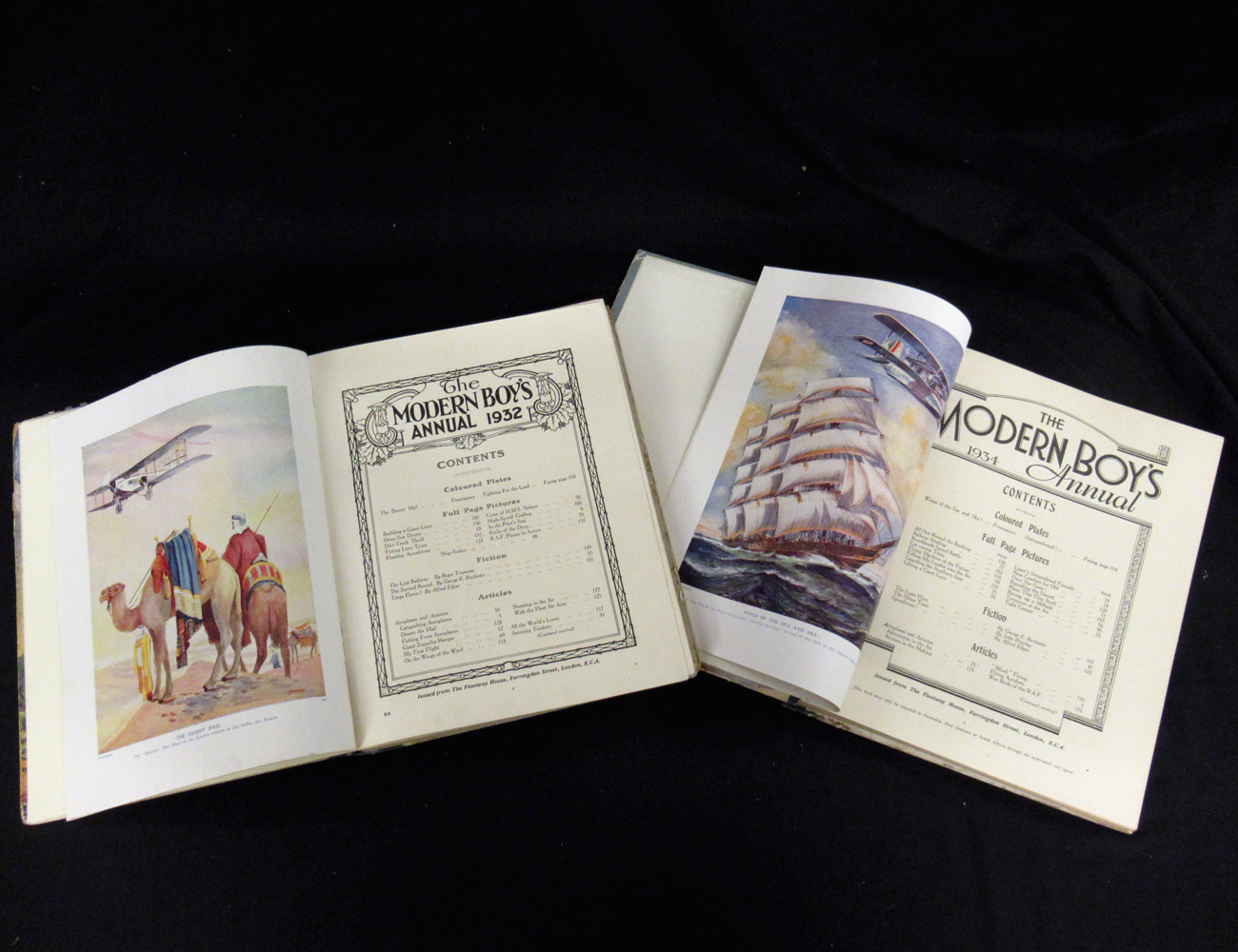 W E JOHNS: 2 titles: THE MODERN BOYS ANNUAL 1932, 2 coloured plates + 11 black and white full page