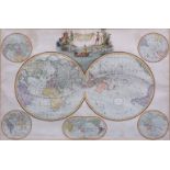 PIERRE LAPIE: MAPPE-MONDES SUR DIVERSES PROJECTIONS, engraved hand coloured double hemisphere map