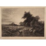 JOSEPH FARQUHARSON (1846-1935): SHEEP FEEDING, black and white mezzotint, engraved by Herbert