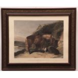 SIR EDWIN HENRY LANDSEER (1802-1873): FAVORITE PONY AND SPANIELS, hand coloured mezzotint engraved