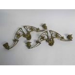 Pair of brass adjustable double wall sconces in Art Nouveau style, (2)