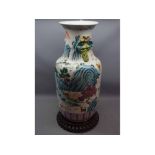 Chinese Canton style porcelain vase decorated in typical palette with numerous deer in mountains,