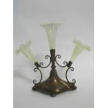 Art Nouveau period EPNS three-branch epergne, the base of shaped oval design with pierced