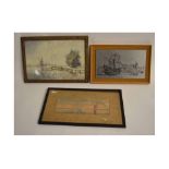 Thwaits, signed watercolour, Norfolk landscape, together with two further pictures by different