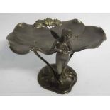 Late 20th century cast metal tazza of double leaf form with angelic figure mount in WMF style,