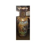 Large late 20th century Oriental floor vase, decorated with panels of figures in landscapes,