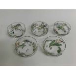 Set of five Moser style glass bowls, decorated with crabs, fish, shrimps, dragonflies, kingfisher,