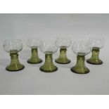 Set of six 20th century German glass roemers with wheel engraved grapevine decoration and prunt