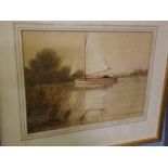 Charles A Hannaford, signed watercolour, Sailing boat on the Broads, 8 x 11ins