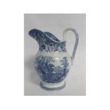 Mid-19th century English blue and white toilet jug printed with the Abbey pattern, 26cms tall