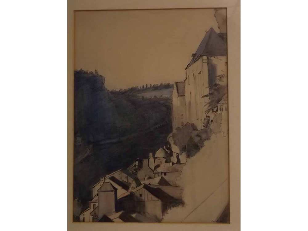 John Everitt, signed pen, ink and watercolour, Rocamadour, 14 x 10ins