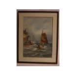 Robert Thornton Wilding, signed pair of watercolours, Coastal scenes with barges and shipping, 14